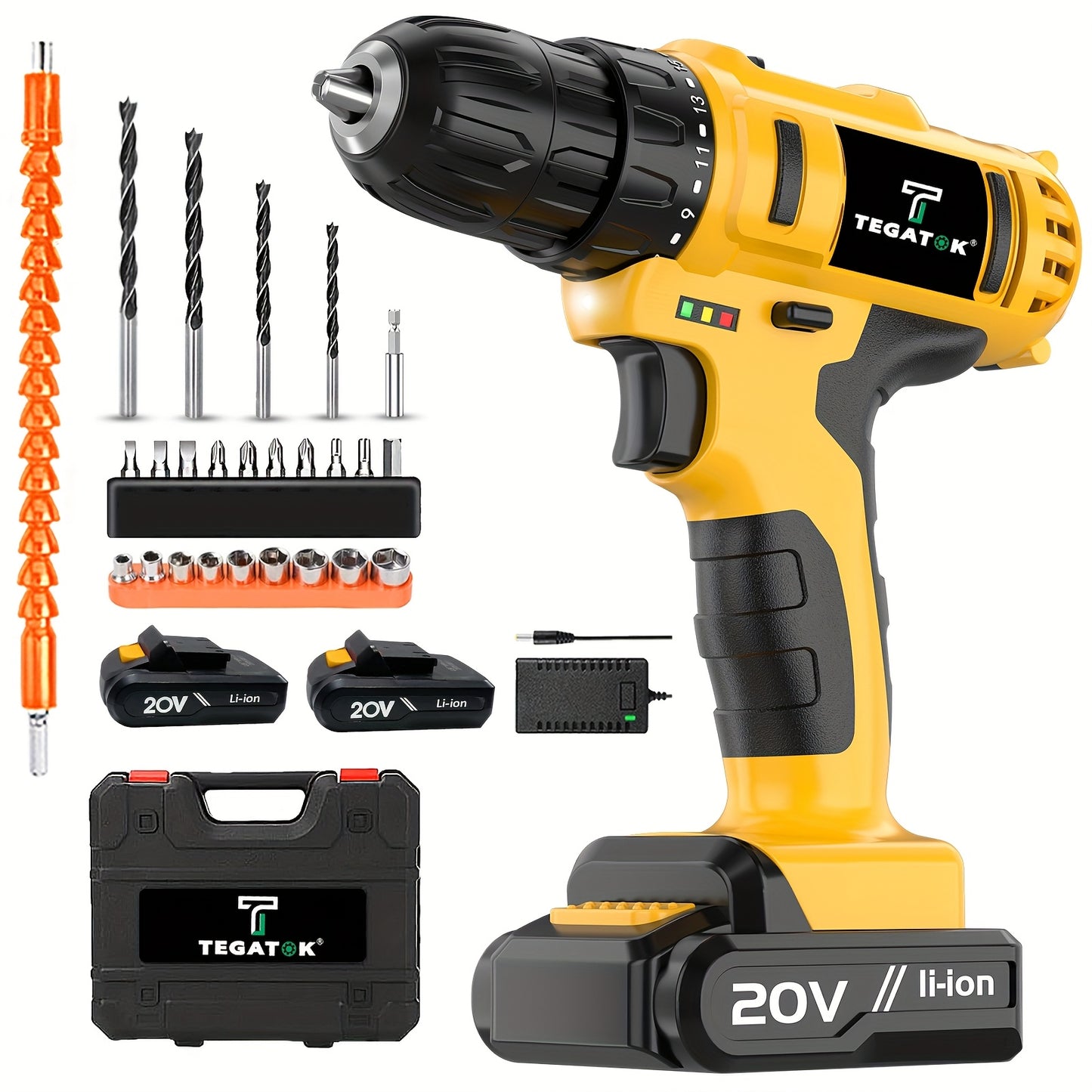[Cordless Drill Set] 20V 2-Variable Speed Cordless Drill Set, Impact Power Drill With 3/8 Inch Keyless Chuck, 18+3 Clutch Electric Drill, Max Torque 45Nm, Work Light, 2.0AH Batteries And Fast Charger