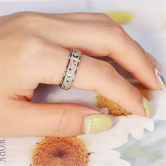 Unique Spinner Ring for Women & Men - Rotatable Moon Star Design with Stainless Steel Finish, Gift for Eid, Ramadan