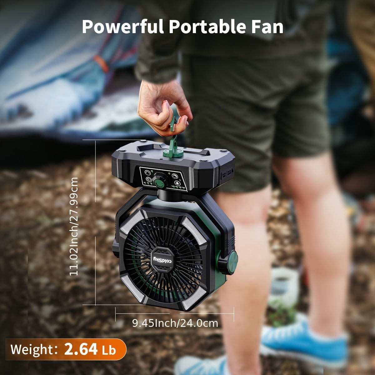 20000mAh Battery Powered Camping Fan - Dual Motor, 8-Speed Remote Control & 4 LED Lanterns, Portable Outdoor Fan with Tent Hook for Camping, Blackouts, Construction Sites