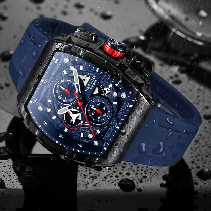 H Men Wristwatches, High-Accuracy Quartz Movement, Silicone Band,, Multi-Functional Design, Men's Dress Watches