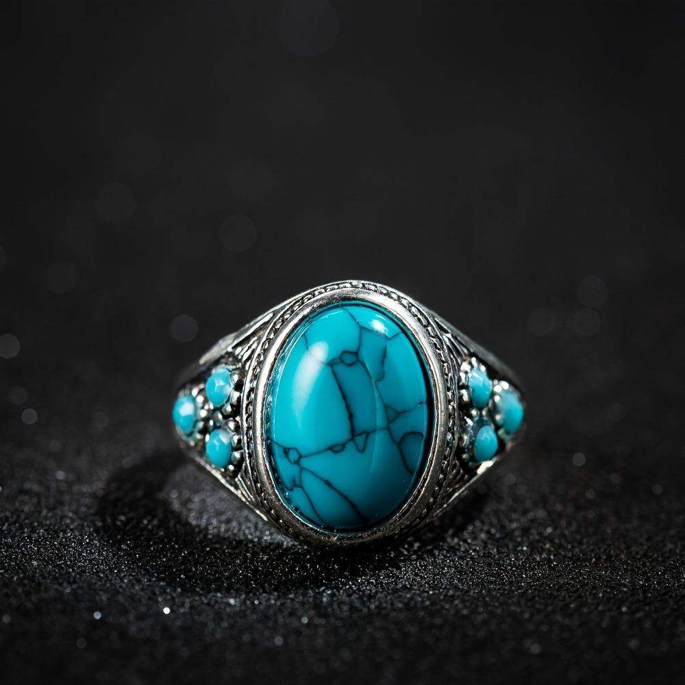 Golden Plated Synthetic Turquoise Ring - Unique Creative Design - Couple's Gift for Holidays