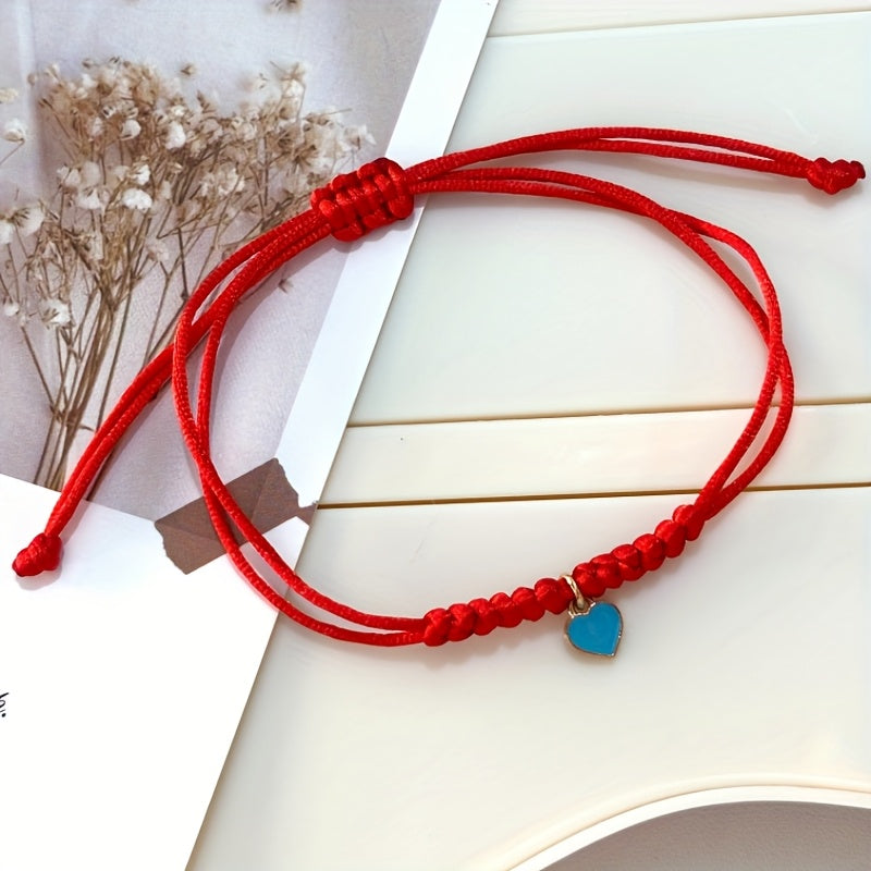 [Chic Heart Bracelet] Handcrafted Adjustable Red Rope Chic Bracelet with Heart Charm | Versatile Accessory for Women, Perfect for Everyday & Party Wear