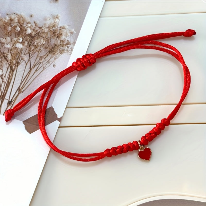 [Chic Heart Bracelet] Handcrafted Adjustable Red Rope Chic Bracelet with Heart Charm | Versatile Accessory for Women, Perfect for Everyday & Party Wear