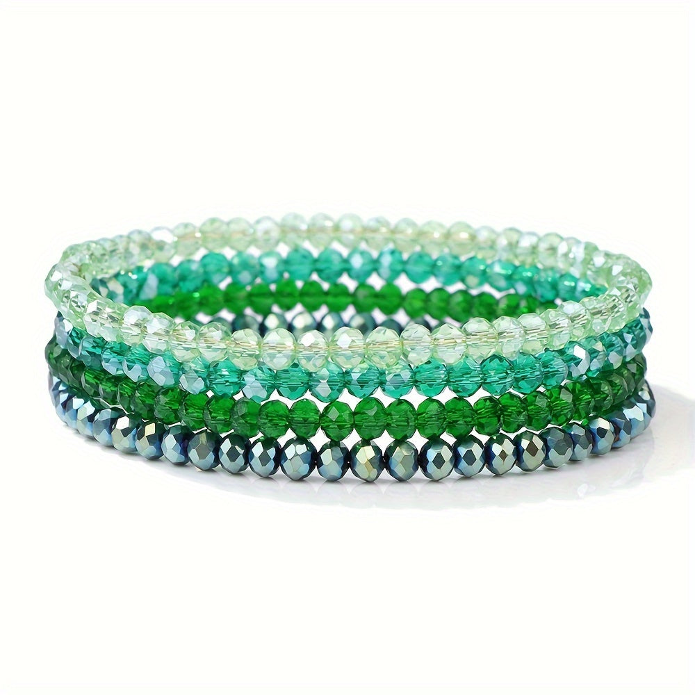4pcs Boho Style Glass Bead Elastic Bracelets for Women - Colorful, Versatile, and Stylish Handmade Jewelry, Everyday Accessory|Vibrant Bracelets|Stretchy Material