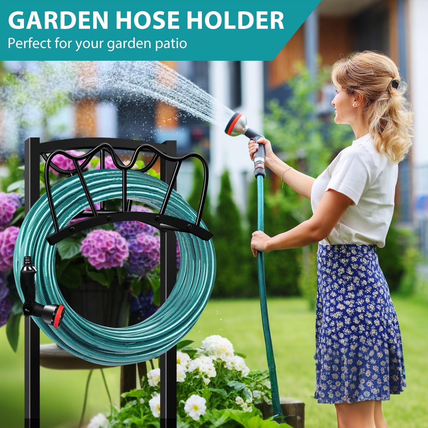 1pc Metal Garden Hose Holder, Outdoor Water Hose Holder with Hose Reel, Easy to Assemble, Detachable Design for Convenient Storage, for Outdoor, Garden, Patio Lawn, Black