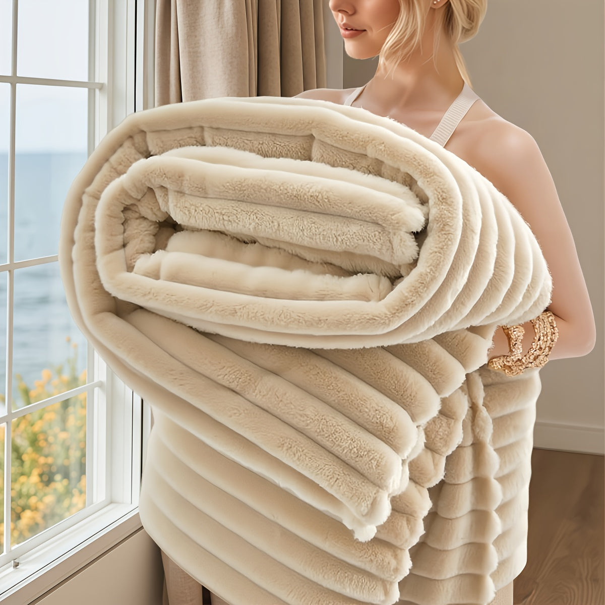 [Soft Rabbit Fur Blanket] Super Soft Luxurious Faux Rabbit Fur Throw Blanket - Warm & Cozy For Couch, Bed, Office, Nap, Outdoor Camping And Travel - Versatile All-Season Gift, Christmas Present
