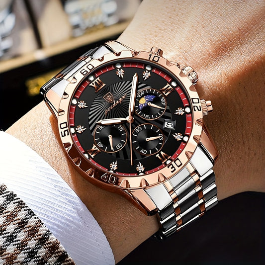 POEDAGAR Authentic Men'S Watch, Multifunctional Sports Watch with Three Sub-Dials And Six Hands, Strong Luminous Feature, Embedded with Synthetic Diamonds, a Premium Men'S Wristwatch, Couple'S Watch, Perfect for Holidays And