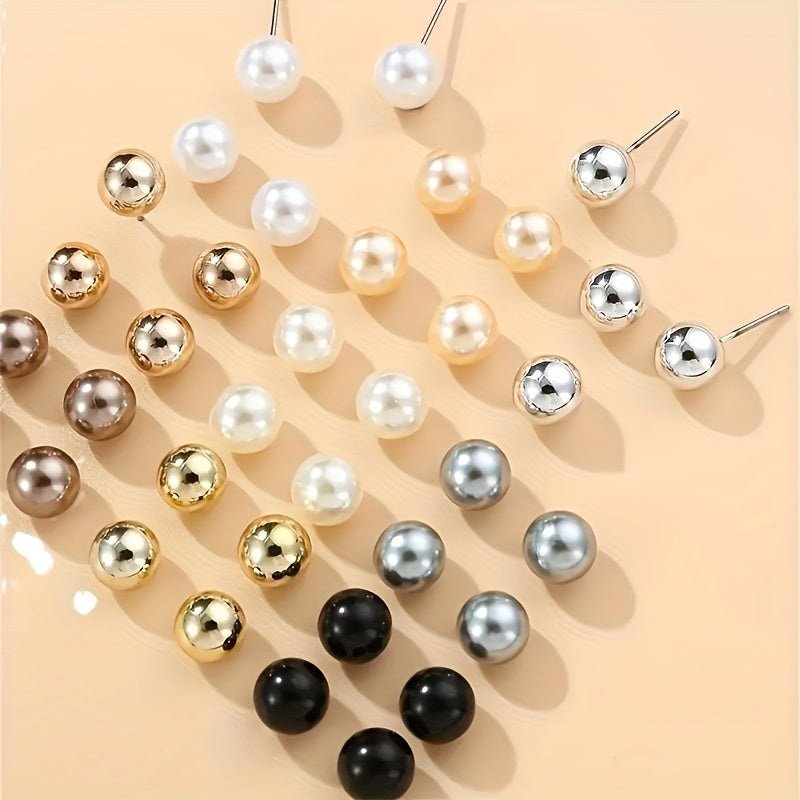 [Pearl Earrings] 18 Pairs/Set Fashion Pearl Earrings | Imitation Pearl for Women, Party, Vacation and Valentine's Day Gifts