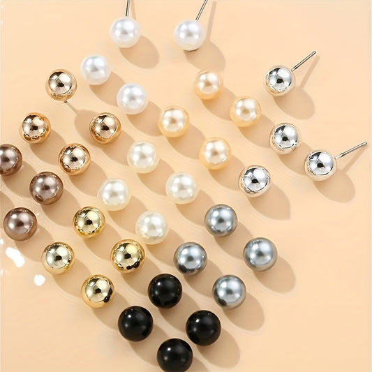 [Pearl Earrings] 18 Pairs/Set Fashion Pearl Earrings | Imitation Pearl for Women, Party, Vacation and Valentine's Day Gifts