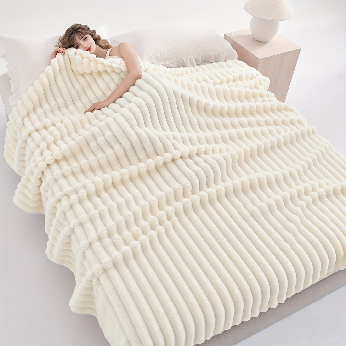 [Soft Rabbit Fur Blanket] Super Soft Luxurious Faux Rabbit Fur Throw Blanket - Warm & Cozy For Couch, Bed, Office, Nap, Outdoor Camping And Travel - Versatile All-Season Gift, Christmas Present