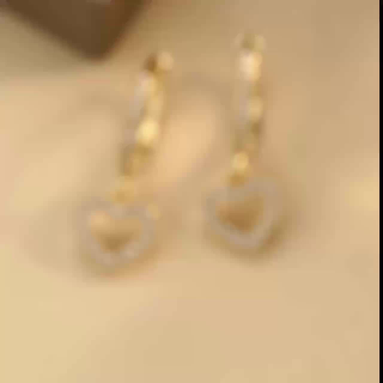 18K Golden Plated Copper Hoop Earrings with Heart Drop Pendant, Synthetic 3A Zirconia, Simple Sexy Style, No Power Required, Ideal for Daily Wear and Gift-Giving
