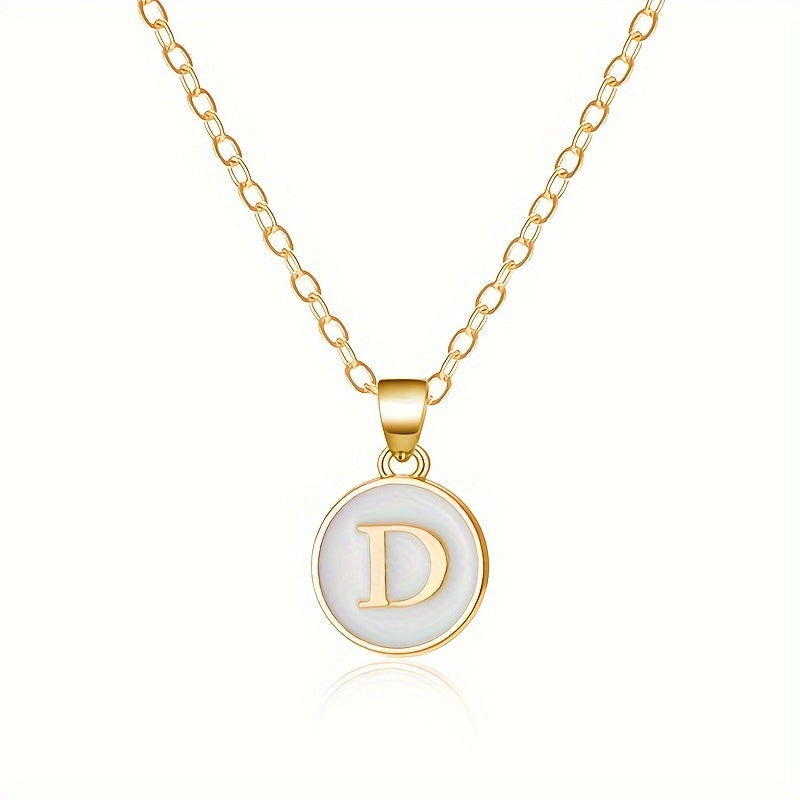 26-Letter Stainless Steel Clavicle Chain Necklace - Dripping Oil Geometric Round Pendant with English Initials - Ladies' Fashion Jewelry for Personalized Gift