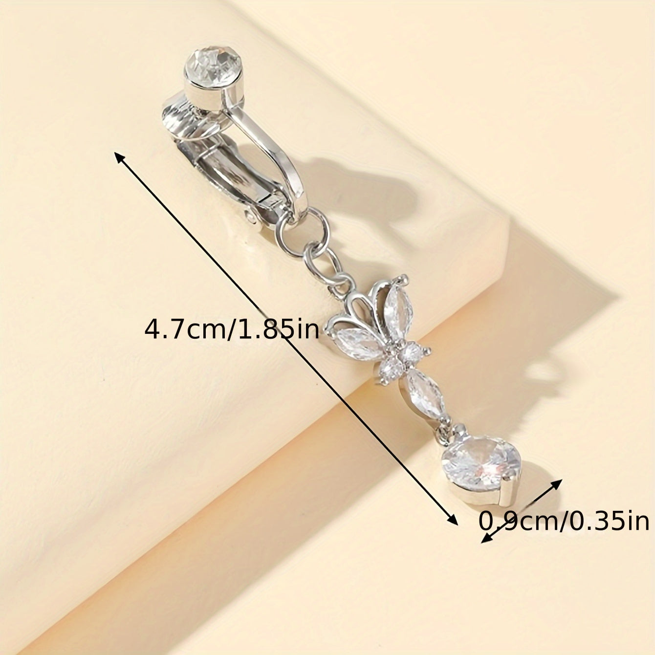 Zinc Alloy Butterfly Clip-On Fake Belly Button Ring - Elegant & Sexy Non-Piercing Jewelry with Cubic Zirconia Accents - Perfect for Daily Wear & Parties