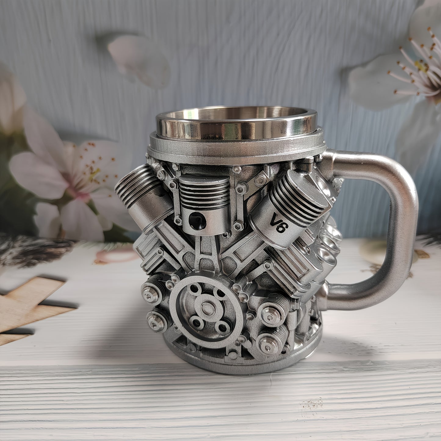 V6 or V8 Engine Beer & Coffee Mug - Heavy-Duty Cup with Piston, Connecting Rods, Valve Covers - Compatible with Automotive Enthusiasts, Mechanics, Car Lovers - Ideal Birthday/Retirement Gift for Men, Unique Gift Item, Detaile