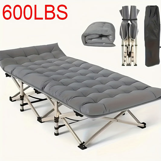 [Outdoor Folding Bed] 75-inch Outdoor Folding Bed, Camping Bed with Flip Mattress, Portable Foldable Guest Bed with 600 lbs Capacity, Heavy-Duty Bed with Carry Bag for Teens, Adults, Travel, Garden, Balcony, Available in Grey