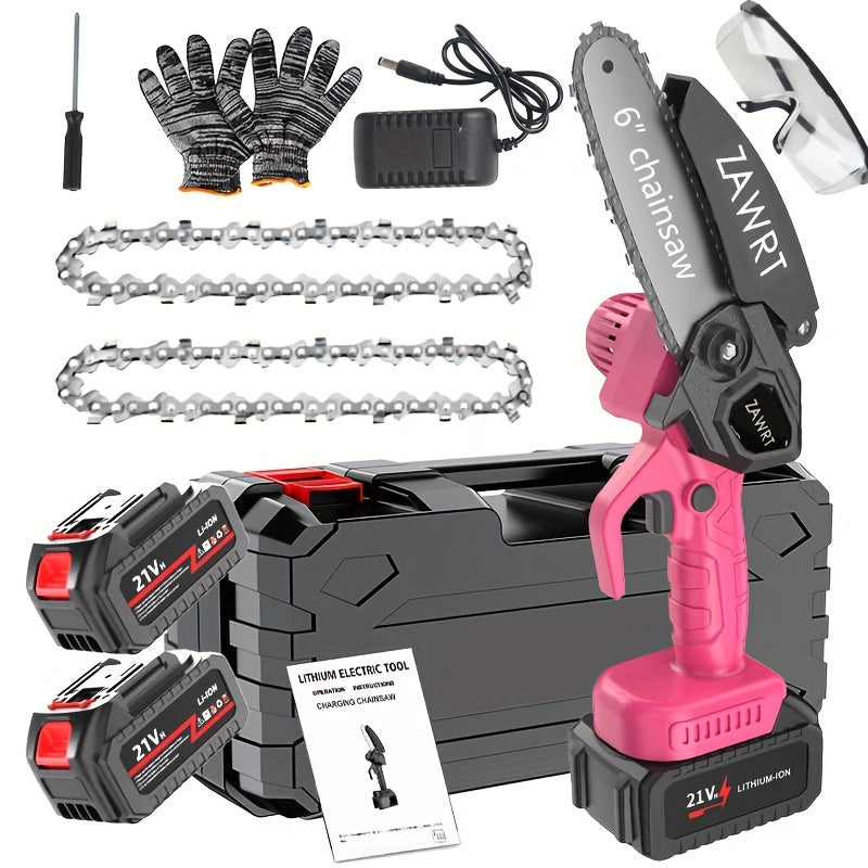 Mini Cordless Chainsaw, 6-inch Handheld Saw With Splash Protection And Safety Lock, Includes 2 Batteries And 2 Portable Units. Ideal For Trees, Gardens, Homes, And Yards. Perfect Gift For Valentine'S Day, Holidays, Birthdays,