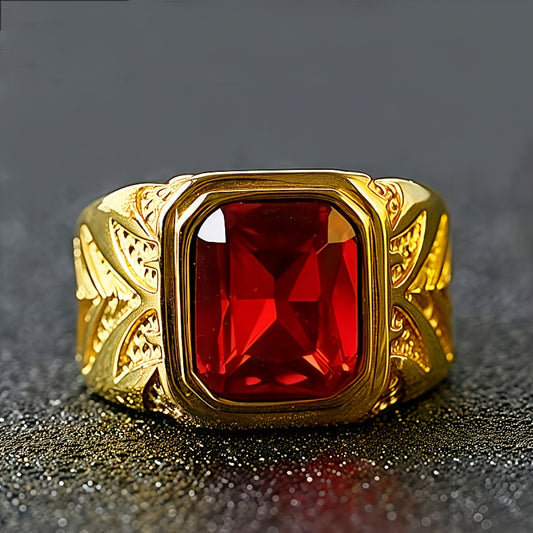 Yahoya Men'S Ring Punk Style Ruby Ring, Synthetic Cubic Zirconia, Alloy, No Magnetic, None Pendant, Gift-Giving, Party, Celebrate Festivals, Mardi Gras, Father'S Day, Christmas, All Seasons