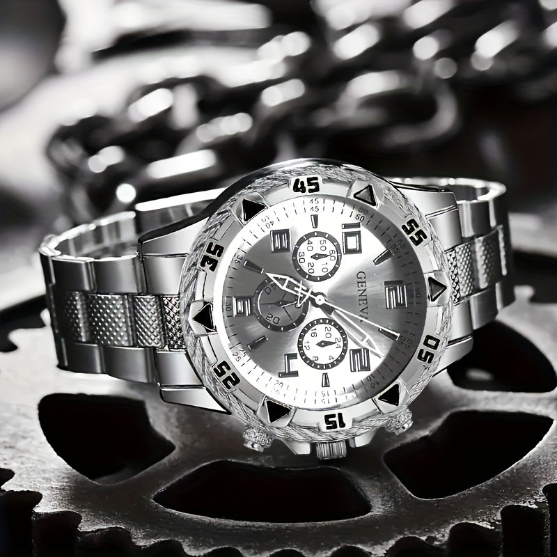 Men Watch Luxury Mens Quartz Wrstwatch Stainless Steel Strap, Round Alloy Case, Large Dial Business Watches | Fashion Watch Design | Durable Watch Ideal For Gifts