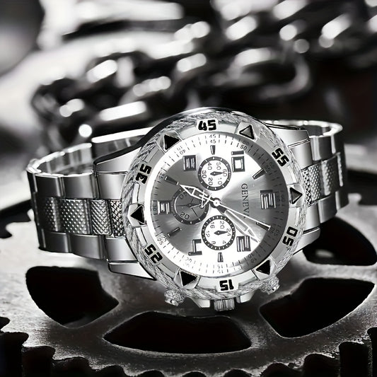 Men Watch Luxury Mens Quartz Wrstwatch Stainless Steel Strap, Round Alloy Case, Large Dial Business Watches | Fashion Watch Design | Durable Watch Ideal For Gifts