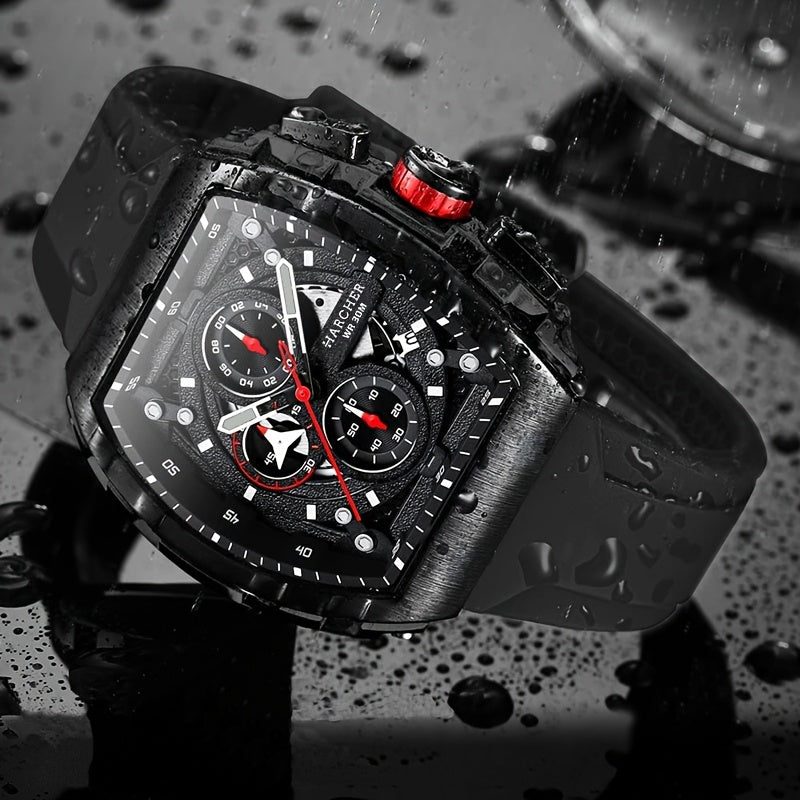 H Men Wristwatches, High-Accuracy Quartz Movement, Silicone Band,, Multi-Functional Design, Men's Dress Watches