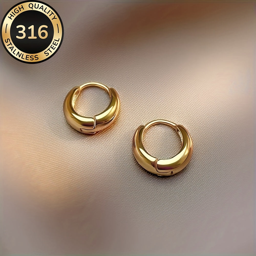 Hypoallergenic French Stainless Steel Hoop Earrings, 18K Golden Plated, Anti-Fade, Comfortable And Versatile, Simple And Elegant, High-Quality Fashionable Women'S Earrings for Daily Wear Or Parties, Jewelry Accessories, Are E