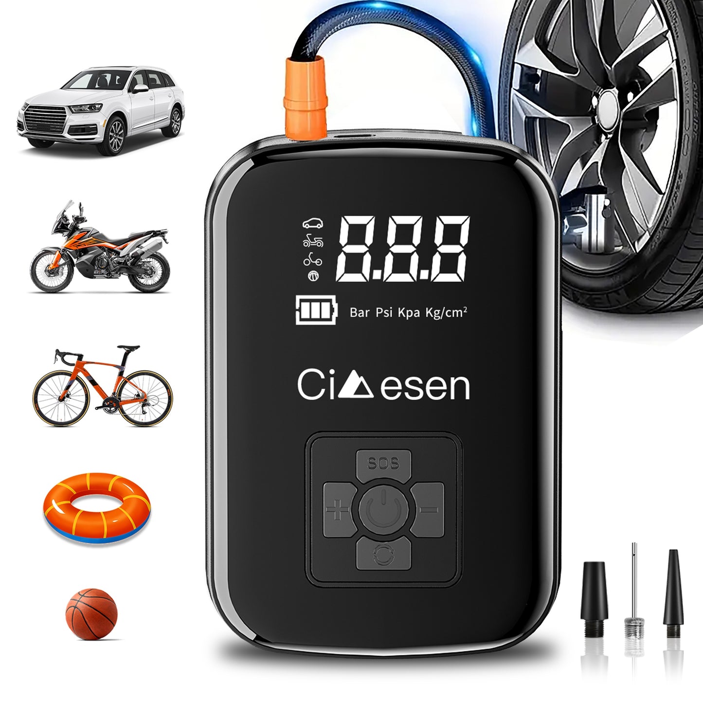 1pc Tire Inflator Portable Air Compressor, Fast Cordless Air Pump, Digital Display With Multi-function Nozzle Adapter And Long-lasting Lithium Battery For Car Motorcycle Bicycle Tire Ball, Auto Parts