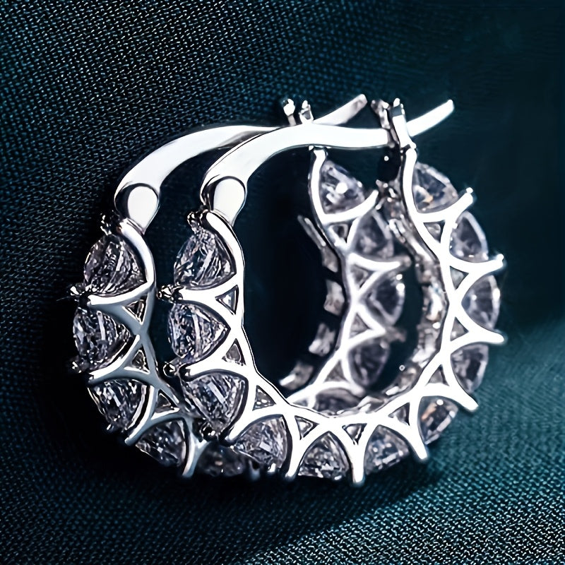 [Zirconia-studded] Circular Hoop Earrings - Elegant Zirconia-studded - For Ladies, Suitable for Engagement Parties, Banquets, and Daily Wear