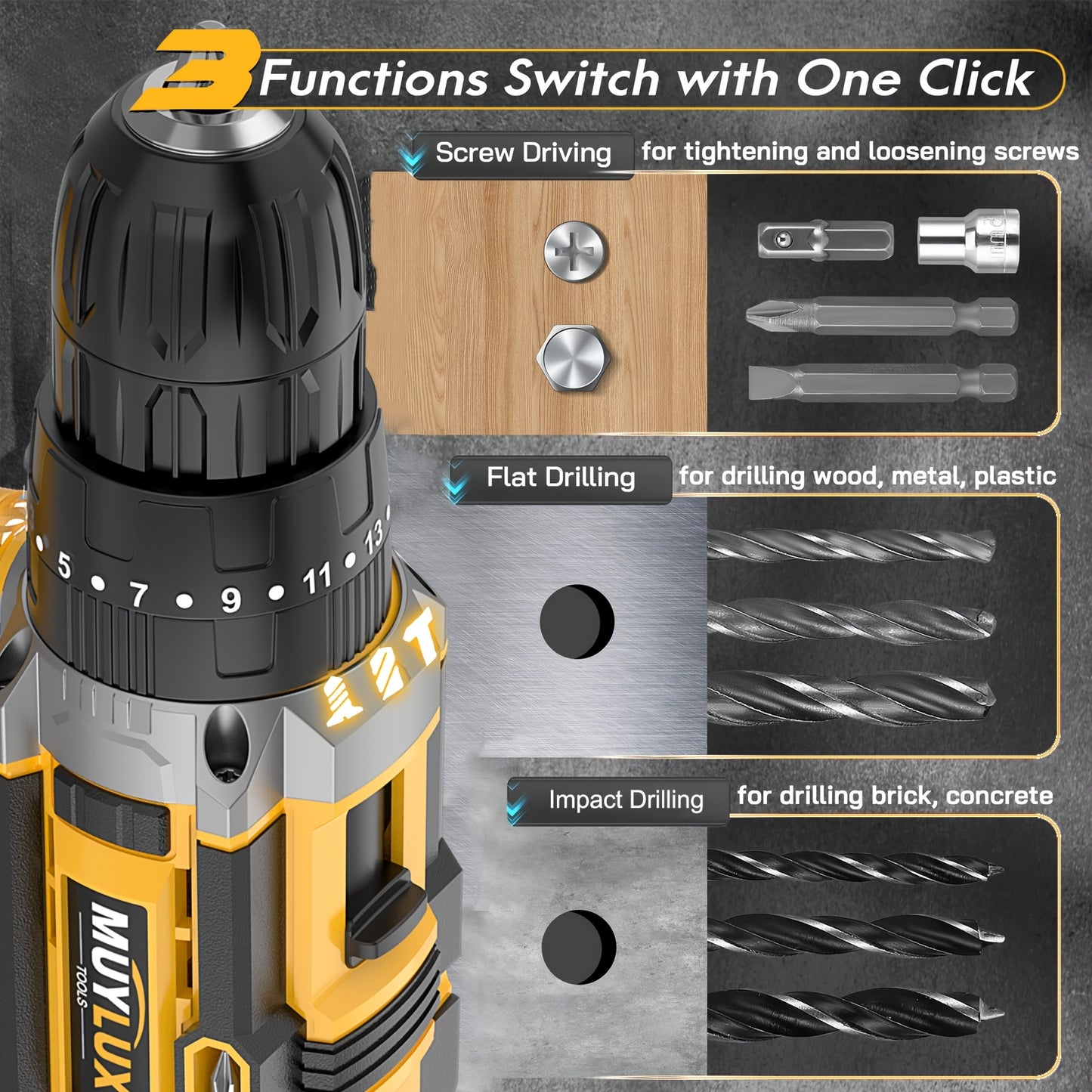 [Cordless Drill Set] 20V 2-Variable Speed Cordless Drill Set, Impact Power Drill With 3/8 Inch Keyless Chuck, 18+3 Clutch Electric Drill, Max Torque 45Nm, Work Light, 2.0AH Batteries And Fast Charger