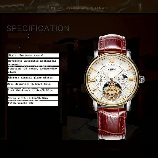 Nesun Men'S Watch Men'S Mechanical Watch Automatic Luminous Multi-functional Men'S Watch Gentleman Style Mechanical Watch Men, Without Battery