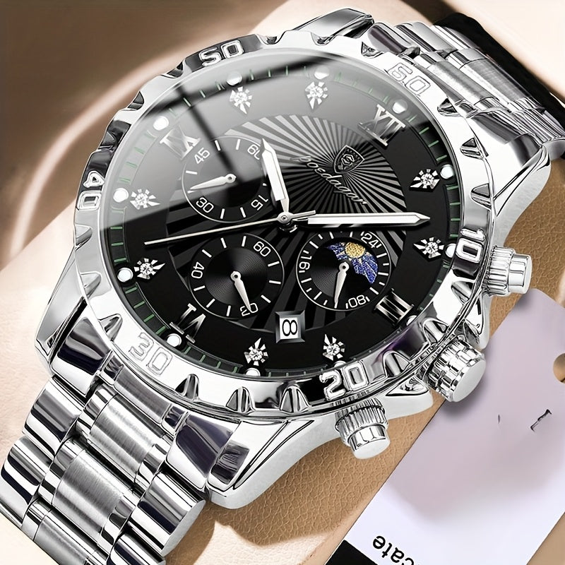 POEDAGAR Authentic Men'S Watch, Multifunctional Sports Watch with Three Sub-Dials And Six Hands, Strong Luminous Feature, Embedded with Synthetic Diamonds, a Premium Men'S Wristwatch, Couple'S Watch, Perfect for Holidays And