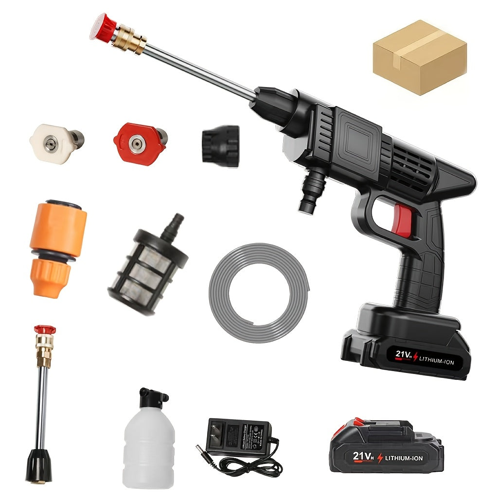 [High Pressure | Cordless] Cordless 21V High Pressure Water Gun | Adjustable Nozzle, Rechargeable Lithium Battery, 4 Interchangeable Nozzles, 3 Spray Modes | Portable Power Cleaning Tool for Car & Garden Cleaning, Outdoor Use