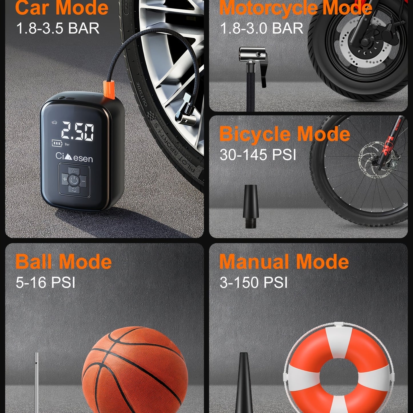 1pc Tire Inflator Portable Air Compressor, Fast Cordless Air Pump, Digital Display With Multi-function Nozzle Adapter And Long-lasting Lithium Battery For Car Motorcycle Bicycle Tire Ball, Auto Parts