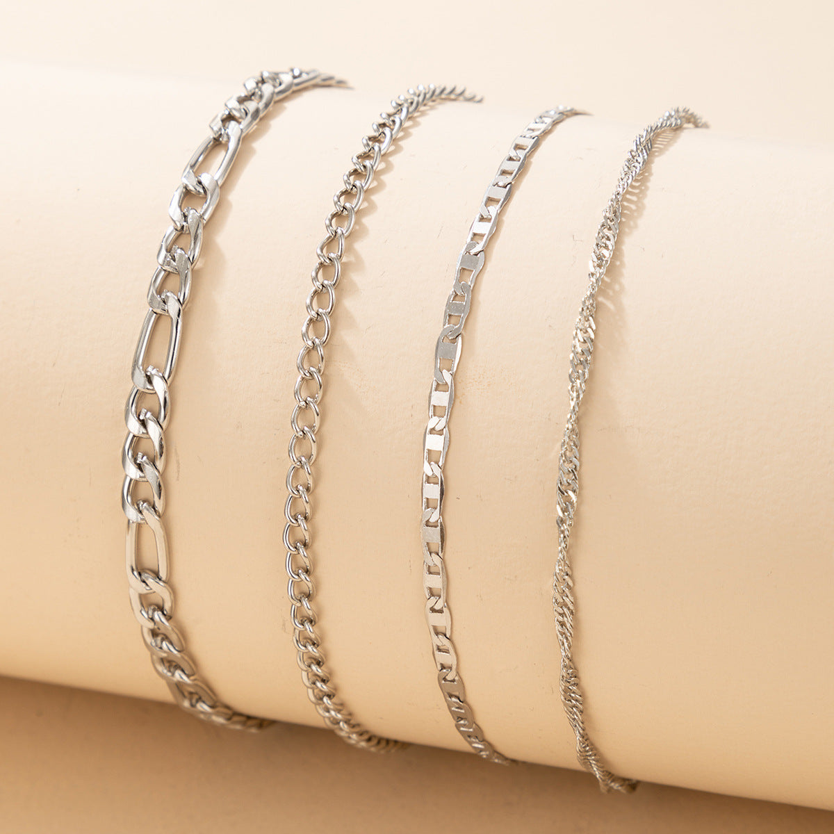 Four-piece Set of Fashionable and Simple Chain Anklets, Metal Alloy Foot Chain Set