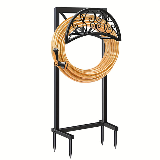 1pc Metal Garden Hose Holder, Outdoor Water Hose Holder with Hose Reel, Easy to Assemble, Detachable Design for Convenient Storage, for Outdoor, Garden, Patio Lawn, Black