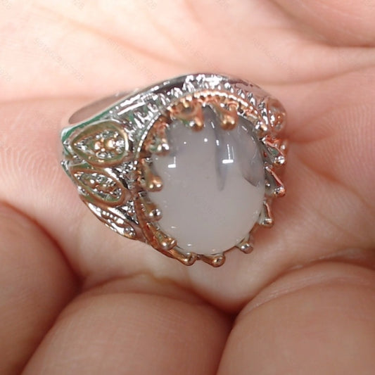 Vintage-Inspired Faux Opal Geometric Ring for Men - Stainless Steel Band with Intricate Design, Perfect for Engagement, Weddings, and Special Occasions, Wedding Ring