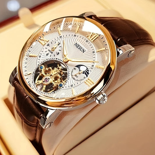 Nesun Men'S Watch Men'S Mechanical Watch Automatic Luminous Multi-functional Men'S Watch Gentleman Style Mechanical Watch Men, Without Battery