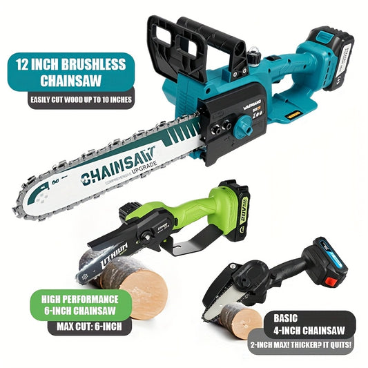 12 Inch 6 Inch Or 4-inch Cordless Chainsaw | Lithium Battery Powered Pruning Tool. Professional Garden Saw For Wood Cutting & Branch Trimming. Choose Size For Home Pruning Needs. Ideal Father'S Day Christmas Gift For Men - Ga