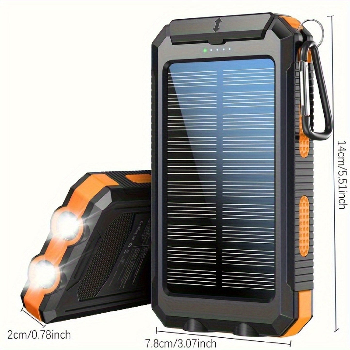 Portable Solar Mobile Phone Charger, Camping External Battery Charger For Mobile Phones, 2 USB/ LED Flashlights With Compass For Outdoor Activities, 15800/20000mAh Portable Solar Power Bank