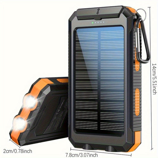 Portable Solar Mobile Phone Charger, Camping External Battery Charger For Mobile Phones, 2 USB/ LED Flashlights With Compass For Outdoor Activities, 15800/20000mAh Portable Solar Power Bank