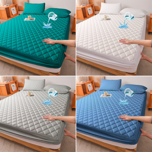 1pc Cooling Waterproof Mattress Protector, Cool And Comfortable, Layered Fitted Sheet, Solid Color Bedding Design, Can Be Used As A Separate Bedspread, 9-15 Inches Deep Pocket, Ideal For Bedroom, Guest Room And Hotel Mattress