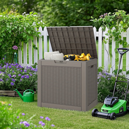 35 Gallon Waterproof Outdoor Deck Box W/Locking Hole, Organizer Storage Box with Side Handles, Outdoor Storage & Organizing Supplies, Storage Boxes for Patio, Garden, Backyard, Easy to Move, Resin Storage Boxes, Bins, Cabinet