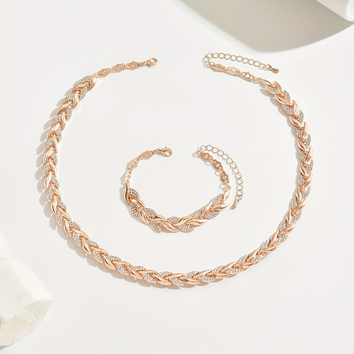 [Elegant Jewelry] Elegant 1 Bracelet 1 Necklace Fish Tail Jewelry Set | Inlaid Glass Rhinestone, Suitable for Women's Autumn and Winter Banquet Daily Wear