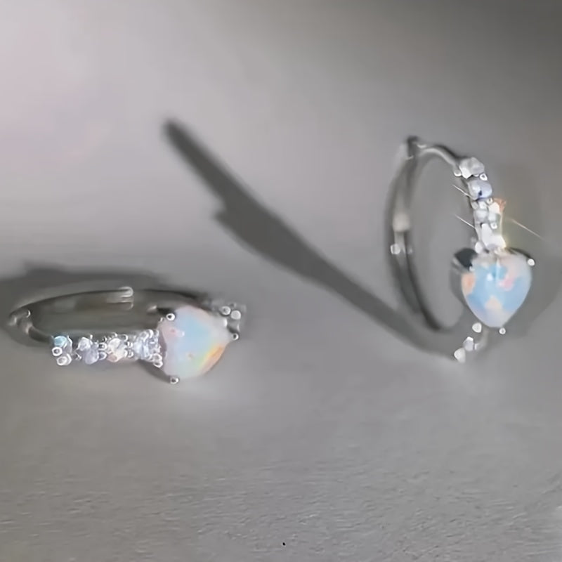 [Delicate | Lovely] Heart-shaped Synthetic Zirconia Hoop Earrings | Delicate And Lovely | For Ladies, Perfect For Engagement Parties, Banquets, And As Valentine's Day Gifts