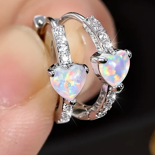 [Delicate | Lovely] Heart-shaped Synthetic Zirconia Hoop Earrings | Delicate And Lovely | For Ladies, Perfect For Engagement Parties, Banquets, And As Valentine's Day Gifts
