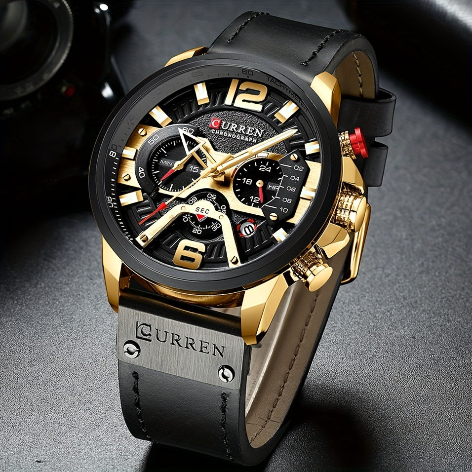Curren Mens Watches Business Chronograph Faux Leather Strap Analog Quartz Wrist Watch