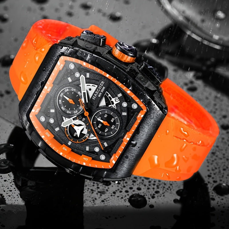 H Men Wristwatches, High-Accuracy Quartz Movement, Silicone Band,, Multi-Functional Design, Men's Dress Watches