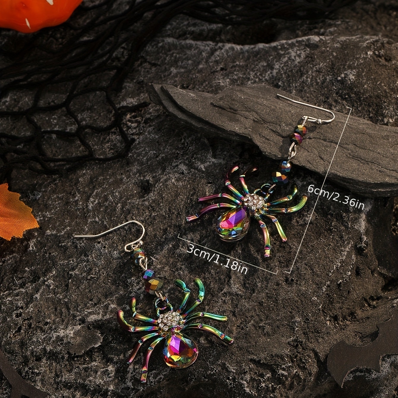 1 Pair of Spooky Chic Halloween Spider Dangle Earrings for Women - Colorful Rhinestone Accents, Zinc Alloy, Ideal for Daily Wear & Holiday Celebrations