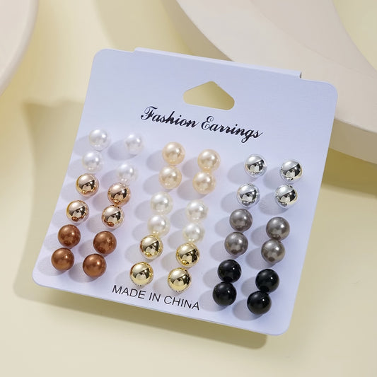 [Pearl Earrings] 18 Pairs/Set Fashion Pearl Earrings | Imitation Pearl for Women, Party, Vacation and Valentine's Day Gifts