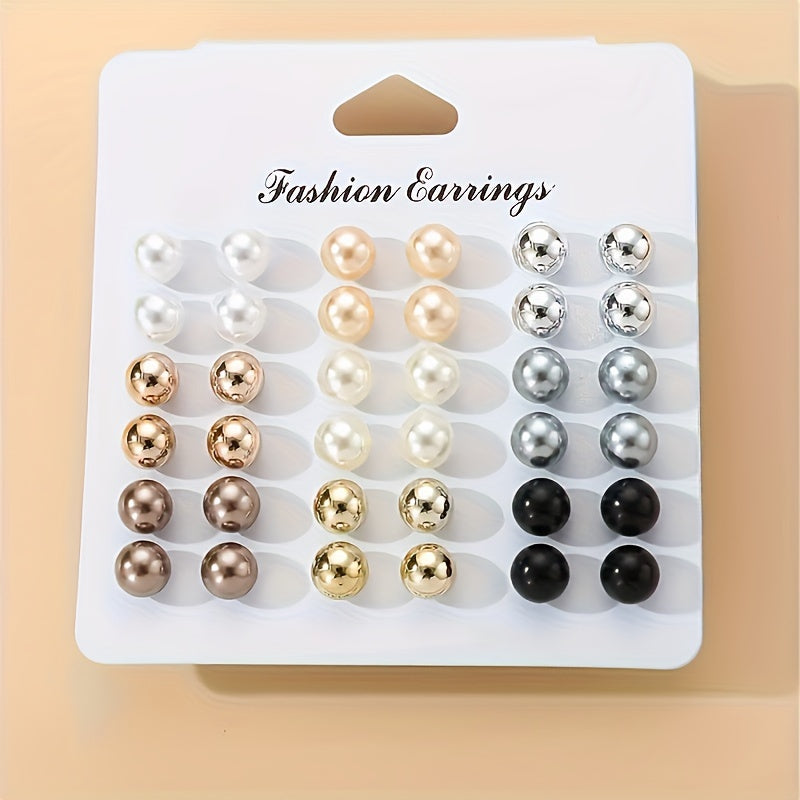 [Pearl Earrings] 18 Pairs/Set Fashion Pearl Earrings | Imitation Pearl for Women, Party, Vacation and Valentine's Day Gifts