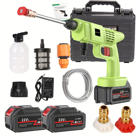 [High Pressure | Cordless] Cordless 21V High Pressure Water Gun | Adjustable Nozzle, Rechargeable Lithium Battery, 4 Interchangeable Nozzles, 3 Spray Modes | Portable Power Cleaning Tool for Car & Garden Cleaning, Outdoor Use